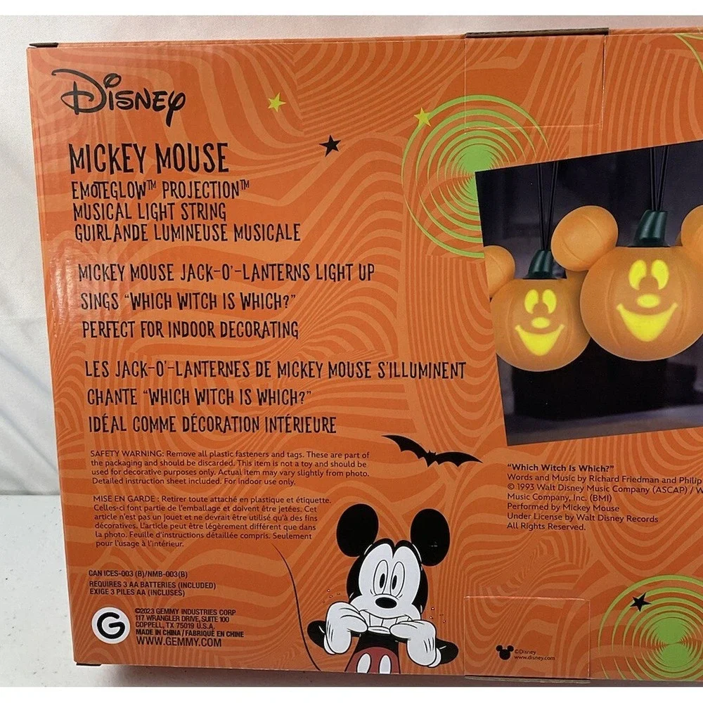 Disney Mickey Halloween Emoteglow Pumpkin Projection Singing String Lights